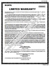 View MDR-J20/LIV2 pdf Warranty Card