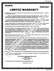 View DVP-FX701 pdf Warranty Card