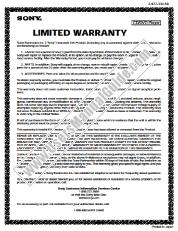View RDR-HX900 pdf Warranty Card