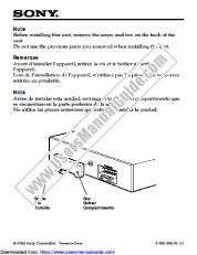 Voir CDX-SW200 pdf  inch Avant d'installer l'unité« note