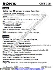 Ver CMT-CQ1 pdf Nota sobre el uso de CD Power Manage
