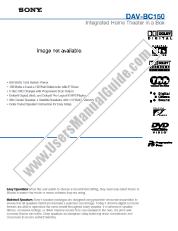 Voir DAV-BC150 pdf Spécifications de marketing