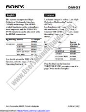Ver DAV-X1V pdf Suplemento HDMI (inglés, francés)