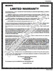 View RDR-VX530 pdf Warranty Card