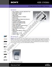 Ver KDE-37XS955 pdf Especificaciones del producto