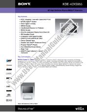 Ansicht KDE-42XS955 pdf Produktspezifikationen