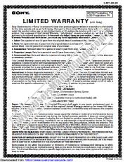View KDF-55E2000 pdf Warranty Card