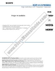 Ver KDP-57WS655 pdf Especificaciones de comercialización
