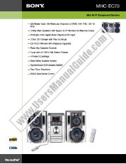 Ver MHC-EC70 pdf Especificaciones de comercialización