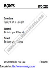 Vezi MVC-CD500 pdf De operare corecții de instrucțiuni (pgs.46, 56,61,64,101)