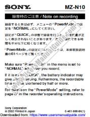 View MZ-N10 pdf Note: Recording