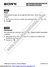 Vezi MZ-NH900 pdf Notă: în cazul în care capacul nu se deschide
