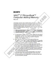 View PCG-C1X pdf Adding Memory Addendum