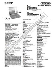 View PCG-F490 pdf Marketing Specifications
