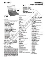 Ver PCG-F540K pdf Especificaciones de comercialización
