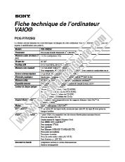 View PCG-FRV25Q pdf Specification Sheet, French