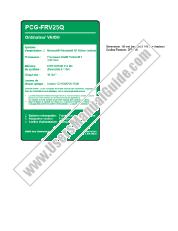 View PCG-FRV25Q pdf Spec Label, French