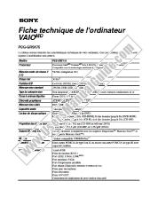 Ver PCG-GRS175 pdf Especificaciones, Francés