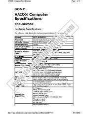 View PCG-GRV550 pdf Specifications