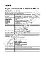 Voir PCG-GRX606 pdf Especificaciones