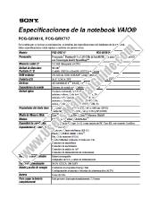 View PCG-GRX616 pdf Especificaciones