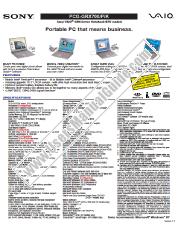 Voir PCG-GRX700K pdf Commercialisation feuille de spécifications