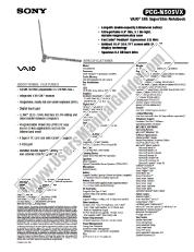 View PCG-N505VX pdf Marketing Specifications