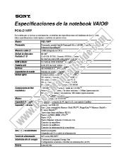 Voir PCG-Z1VFP pdf Especificaciones