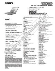 Voir PCG-Z505HS pdf Spécifications de marketing