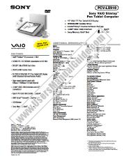 Voir PCV-LX910 pdf Spécifications de marketing