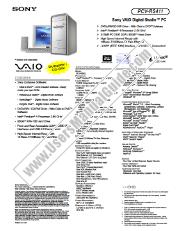Ver PCV-RS411 pdf Especificaciones de comercialización