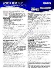 View PCWA-AR800 pdf Spring 2004 Wireless LAN specifications
