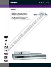 Ver RDR-GX315 pdf Especificaciones de comercialización