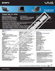 View VGN-AR150FG pdf Especificaciones