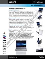 View VGN-AX580G pdf Marketing Specifications