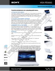 Ver VGN-FE550G pdf Especificaciones de comercialización