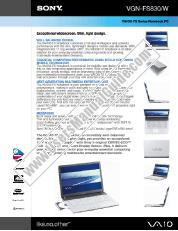 Ver VGN-FS830W pdf Especificaciones de comercialización