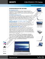 Vezi VGN-FS8900P pdf Specificațiile de marketing