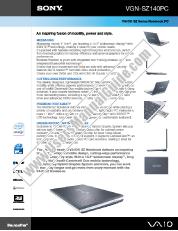 View VGN-SZ140PC pdf Marketing Specifications