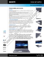 Vezi VGN-SZ150P pdf Specificațiile de marketing