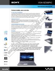View VGN-SZ280P pdf Marketing Specifications