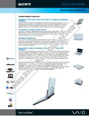 Ver VGN-TX670P pdf Especificaciones de comercialización