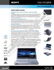 Ver VGN-TX750P pdf Especificaciones de comercialización