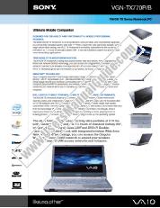 Ver VGN-TX770P/B pdf Especificaciones de comercialización