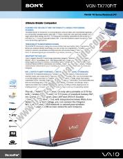 Ver VGN-TX770P/T pdf Especificaciones de comercialización