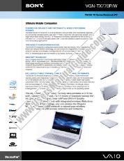 Ver VGN-TX770P/W pdf Especificaciones de comercialización