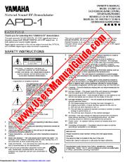 View APD-1 pdf OWNER'S MANUAL